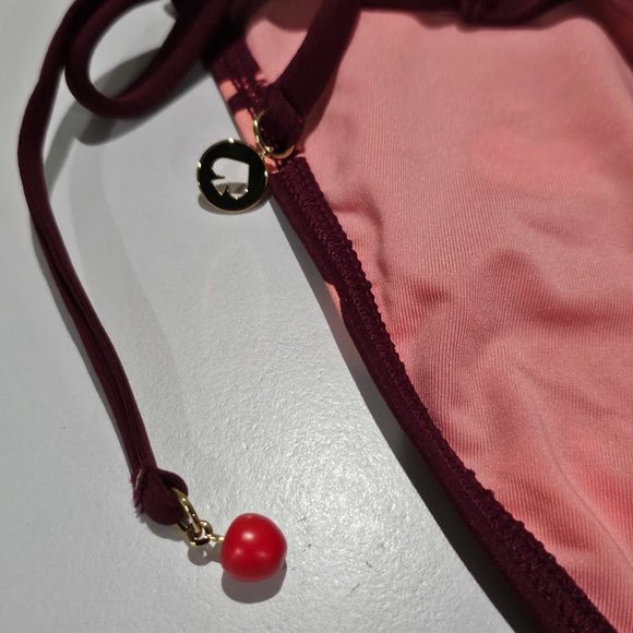 Kate Spade New York Apple-Print String Bikini Bottoms Deep Fig Size Medium - Picture 3 of 9